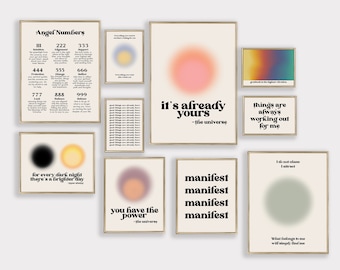 manifest gallery wall art | set of 10 PRINTABLES | retro wall decor | manifest poster | gradient art | kikiandnim | digital download