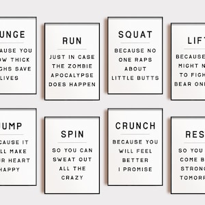 gym decor | set of 9 PRINTABLES | home gym decor | gym wall art | gym poster | gym printables | minimalist typography | digital download