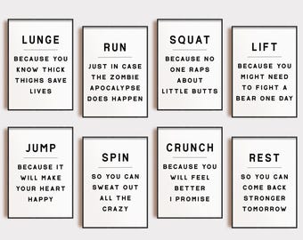 gym decor | set of 9 PRINTABLES | home gym decor | gym wall art | gym poster | gym printables | minimalist typography | digital download