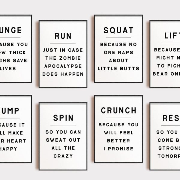 gym decor | set of 9 PRINTABLES | home gym decor | gym wall art | gym poster | gym printables | minimalist typography | digital download