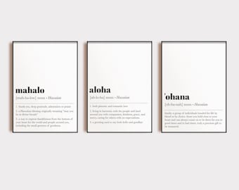 hawaiian wall art | set of 3 prints | aloha | ohana | mahalo |  definition prints | inspirational art | minimalist decor | digital download