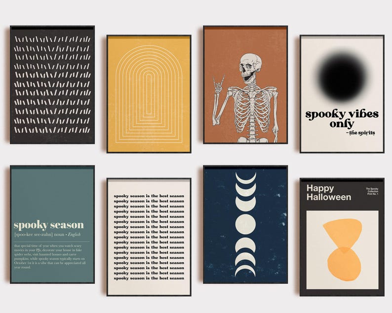 retro halloween decor | 20 HALLOWEEN PRINTABLES | halloween home decor | mid century modern prints | halloween wall art | kikiandnim image 2