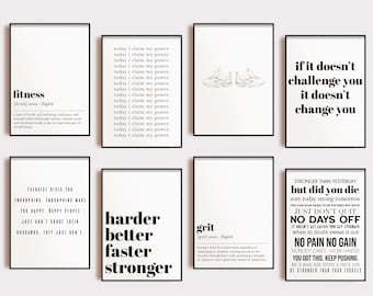 home gym wall art set of 8 PRINTABLES | home gym decor funny | gym poster | gym printable | typography prints | digital download
