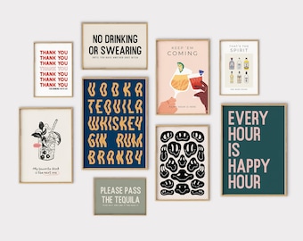 bar cart prints | 9 PRINTABLES | colorful bar cart decor | trendy wall art | bar wall art | bar cart accessories | kikiandnim digital prints