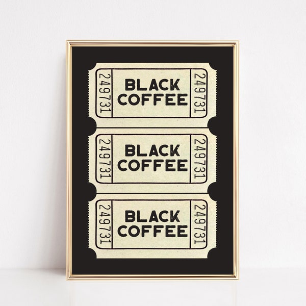 black coffee wall art | ticket print | coffee bar print | coffee poster | coffee gift | aesthetic kitchen print | kikiandnim | digital print