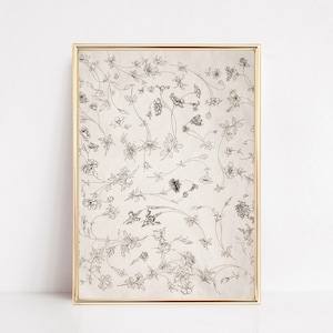light academia decor | cottagecore print | vintage floral wall art | antique botanical art print | kikiandnim | printable wall art image 1
