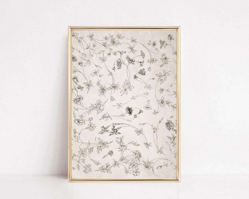 light academia decor | cottagecore print | vintage floral wall art | antique botanical art print | kikiandnim | printable wall art image 1