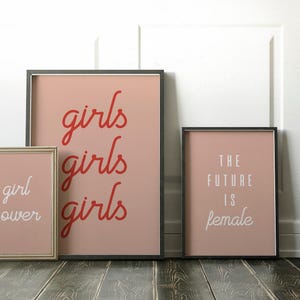 Girls Girls Girls Print | Feminist Wall Art | Girls Support Girls | Pink Dorm Wall Art | fFemale Empowerment | KIKIANDNIM | Digital Print image 6