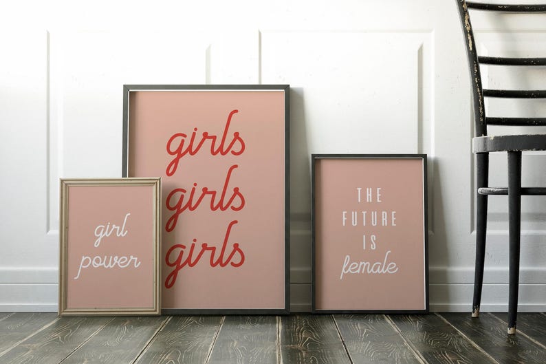 Girls Girls Girls Print | Feminist Wall Art | Girls Support Girls | Pink Dorm Wall Art | fFemale Empowerment | KIKIANDNIM | Digital Print image 6