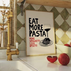 pasta wall art | aesthetic kitchen poster | kitchen wall art | large wall art | trendy apartment decor | kikiandnim | digital wall art print image 3