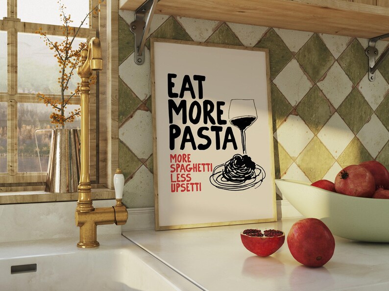 pasta wall art | aesthetic kitchen poster | kitchen wall art | large wall art | trendy apartment decor | kikiandnim | digital wall art print image 3