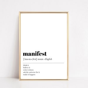 manifest definition print | inspirational wall art | happiness prints | motivational poster | law of attraction art print | digital download