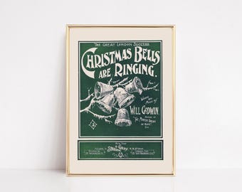 Vintage Christmas Bells Art Print | Rustic Holiday Wall Decor | Traditional Christmas Art | Rustic Home Decor (Digital Download)