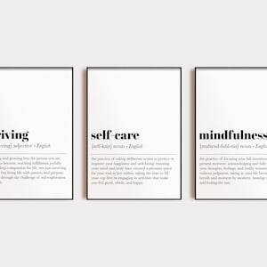 sztuka ścienna z samoopieką | zestaw 3 wydruków | wydruki dotyczące zdrowia psychicznego | dekoracja gabinetu terapeutycznego | plakat uważności | sztuka terapeutyczna | pobieranie cyfrowe