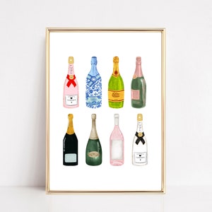 bar cart print | champagne wall art | bar cart decor | retro champagne print | wall prints trendy | bar cart art | kikiandnim | digital art