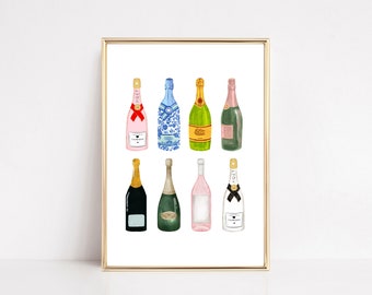 bar cart print | champagne wall art | bar cart decor | retro champagne print | wall prints trendy | bar cart art | kikiandnim | digital art