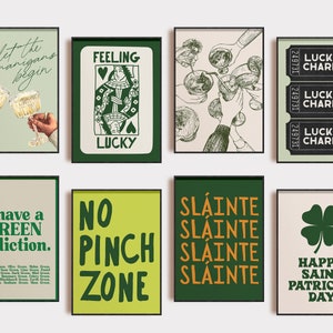 st. patrick's day decor | set of 8 printables | st. patrick's day prints | trendy green wall art | kikiandnim | digital wall art prints
