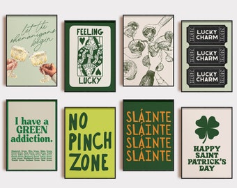 st. patrick's day decor | set of 8 printables | st. patrick's day prints | trendy green wall art | kikiandnim | digital wall art prints