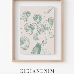 trendy bar cart decor | cheers sign | sage green decor | dorm wall art print | bar cart wall art | kikiandnim | digital print image 11