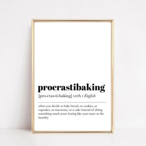 kitchen print | funny kitchen wall art | procrastibaking definition print | gifts for bakers | minimalist art print | instant download