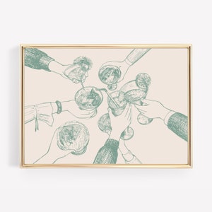 cheers print | sage green wall art | cute kitchen decor | minimalist wall art print | bar cart print | kikiandnim | digital print