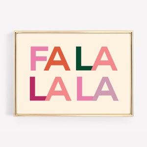 pink fa la la print | pink christmas decor | christmas wall art | modern christmas print | pink holiday decor | kikiandnim | printable art