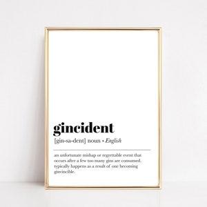 gincident definition print | gin print | funny definition print | home bar wall art | modern bar art | bar cart decor | digital art