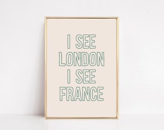 Ich sehe London, ich sehe Frankreich – druckbare Wandbilder fürs Badezimmer | Lustige Wandbilder in Salbeigrün fürs Badezimmer | Ausgefallene Badezimmerdeko | kikiandnim | Digitale Kunst