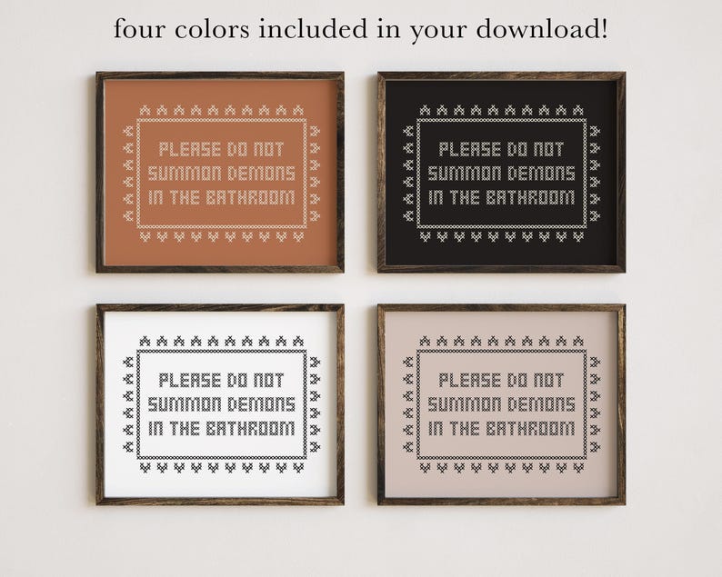 halloween bathroom decor | halloween bathroom wall art | gothic home decor | funny art | cross stitch wall art | kikiandnim | digital print image 2