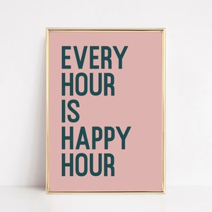 happy hour sign | trendy wall art | pink bar cart decor | bar cart wall art | bar cart accessories | bar art | kikiandnim | printable art