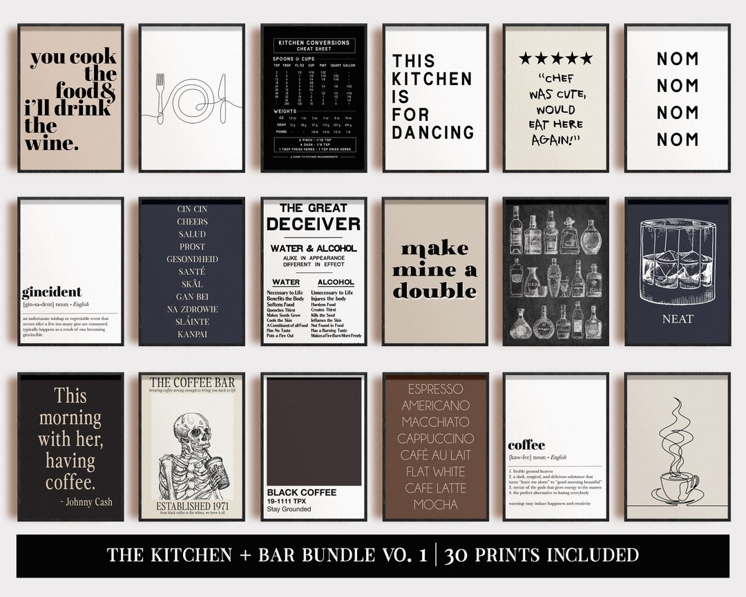 free kitchen wall art bundle | 5 printable designs |... Kitchen Wall Art Mega Bundle | 30 PRINTABLES | Kitchen Prints | Kitchen ...