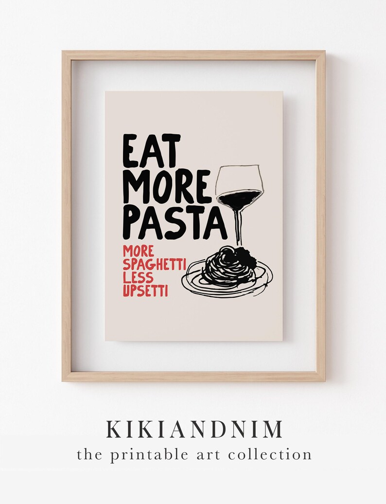pasta wall art | aesthetic kitchen poster | kitchen wall art | large wall art | trendy apartment decor | kikiandnim | digital wall art print image 9