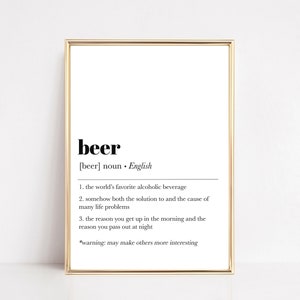 beer definition print | bar cart decor | beer wall art | kitchen decor | bar accessories | bar printable wall art | digital download