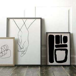trzymające się za ręce linia sztuki | wydruk rysunku linii dłoni | współczesny wydruk artystyczny | rysunek jednej linii | minimalistyczny wydruk | pobieranie cyfrowe zdjęcie 2