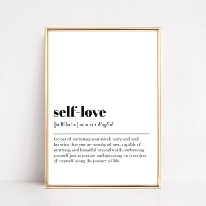 self love definition print | self love wall art | definition print | minimalist poster | home decor printable wall art | digital download