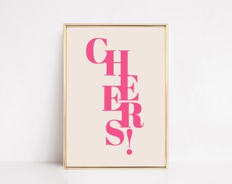 pink bar cart print | cheers poster | preppy wall art | cocktail poster | bar cart decor | aesthetic bar art | kikiandnim | digital print