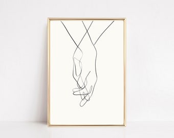 holding hands line art | hands line drawing print | contemporary art print | one line drawing | minimalist printable | digital download