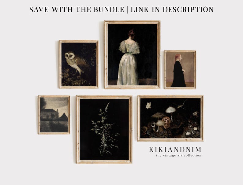dark academia wall art | moody decor | vintage halloween decor | gothic wall art | vintage owl painting | kikiandnim | digital print image 7