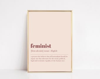 feminist definition print | pink home office decor for her | inspirational art | minimalist wall art | kikaindnim | digital download