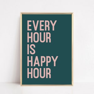 happy hour print | bar cart decor | bar cart wall art | alcohol poster | cocktail print | bar cart accessories | kikiandnim | printable art