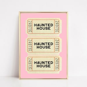 pink halloween decor | haunted house drink ticket print | retro halloween print | trendy wall art | kikiandnim | printable wall art