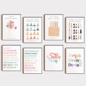 kleurrijk verjaardagsdecor | set van 10 PRINTBARE PRINTS | esthetische decoratie voor verjaardagsfeestjes | bordje gefeliciteerd met je verjaardag | verjaardag muurkunst | digitale download