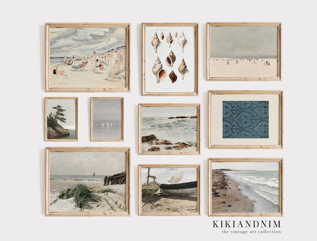 Vintage Beach Wall Art Set of 10 Prints Coastal Art Prints Nautical Wall Art Summer Gallery Wall