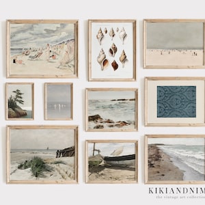 arte vintage de la pared de la playa / conjunto de 10 impresiones / impresiones de arte costero / arte de la pared náutica / pared de la galería de verano / kikiandnim / impresiones digitales