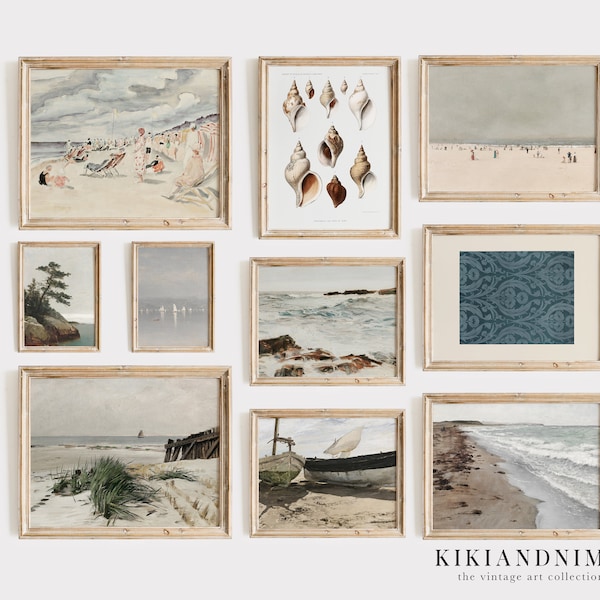 vintage beach wall art | set of 10 prints | coastal art prints | nautical wall art | summer gallery wall | kikiandnim | digital prints