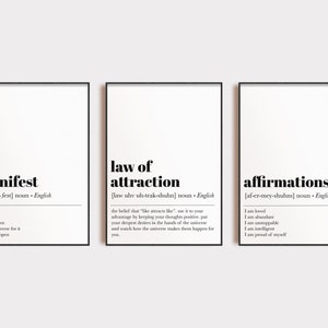 manifest wall art | set of 3 prints | law of attraction poster | affirmations wall art | motivational poster | kikiandnim | digital download