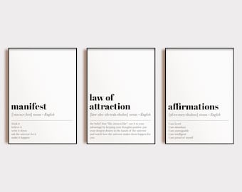 manifest wall art | set of 3 prints | law of attraction poster | affirmations wall art | motivational poster | kikiandnim | digital download