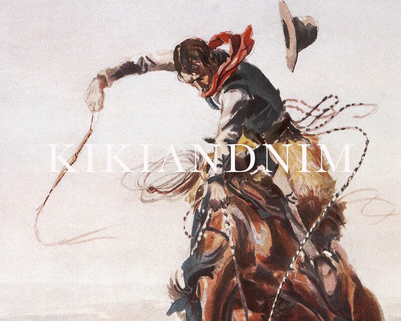 vintage cowboy art | southwestern decor | western wall art | horse print | western decor | rustic wall art | kikiandnim | digital art print image 3