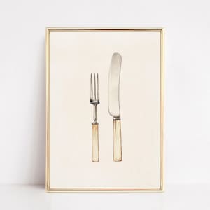 Vintage Fork and Knife Kitchen Print | Farmhouse Wall Art | Neutral Kitchen Decor (Digital Download)