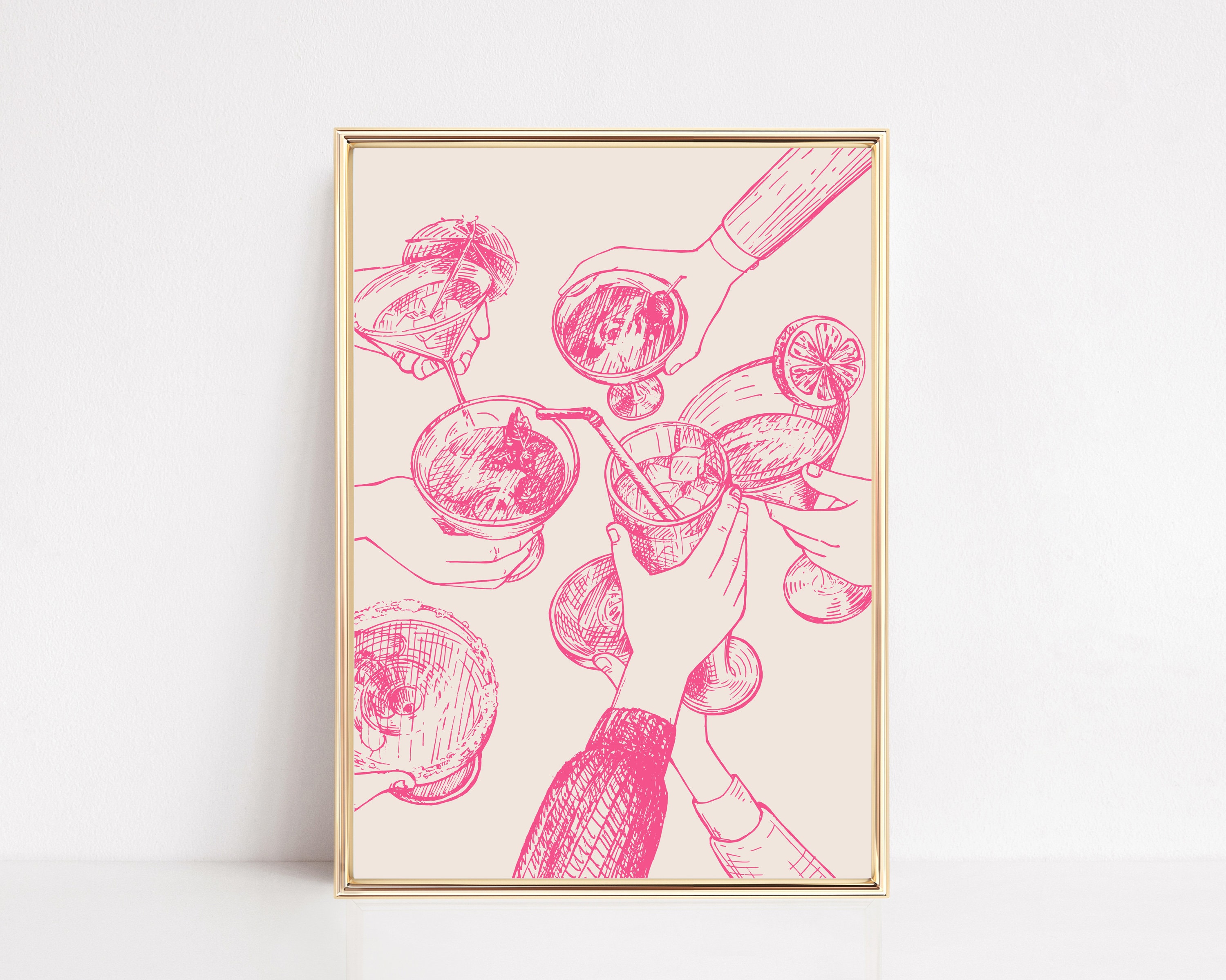 pink cheers sign | bar cart decor | bar cart print | preppy pink wall art | bar cart art | cheers print | kikiandnim | printable wall art